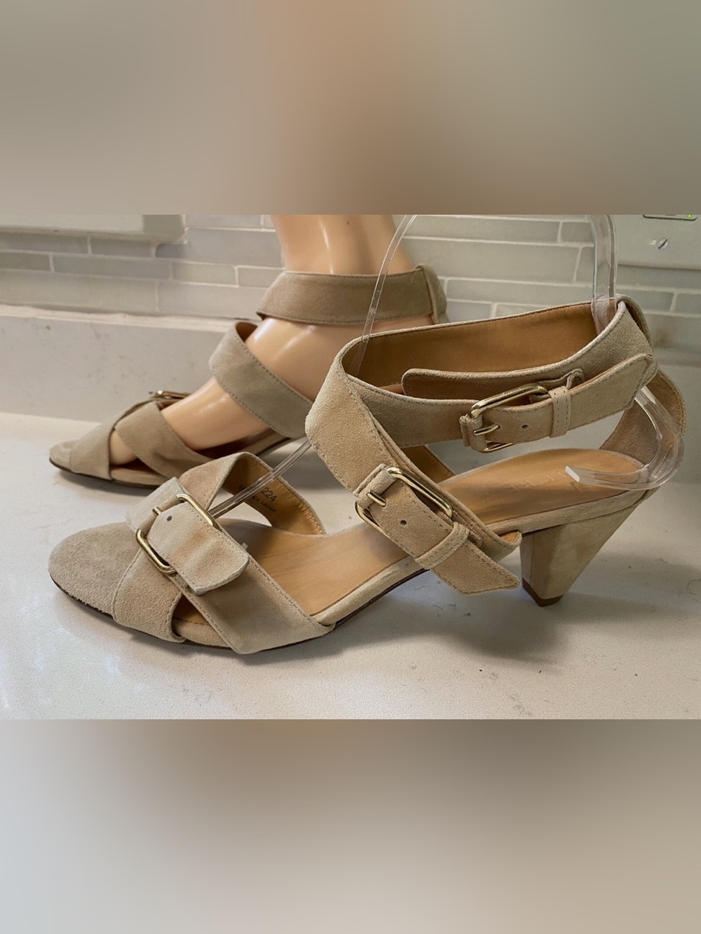 J. Crew real leather Beige LUCCA Suede Sandals cross strappy Buckle 10 - Picture 2 of 6